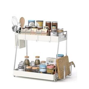 KMC Spice Rack Organizer for Cabinet, Countertop White 13" W x 15" H x 8.6D